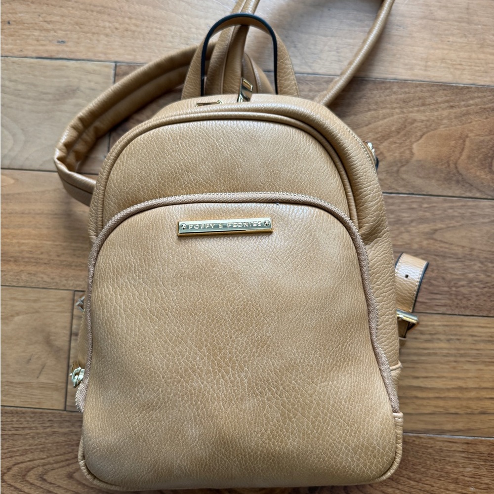 New Peonies and Poppies Tan Leather Backpack